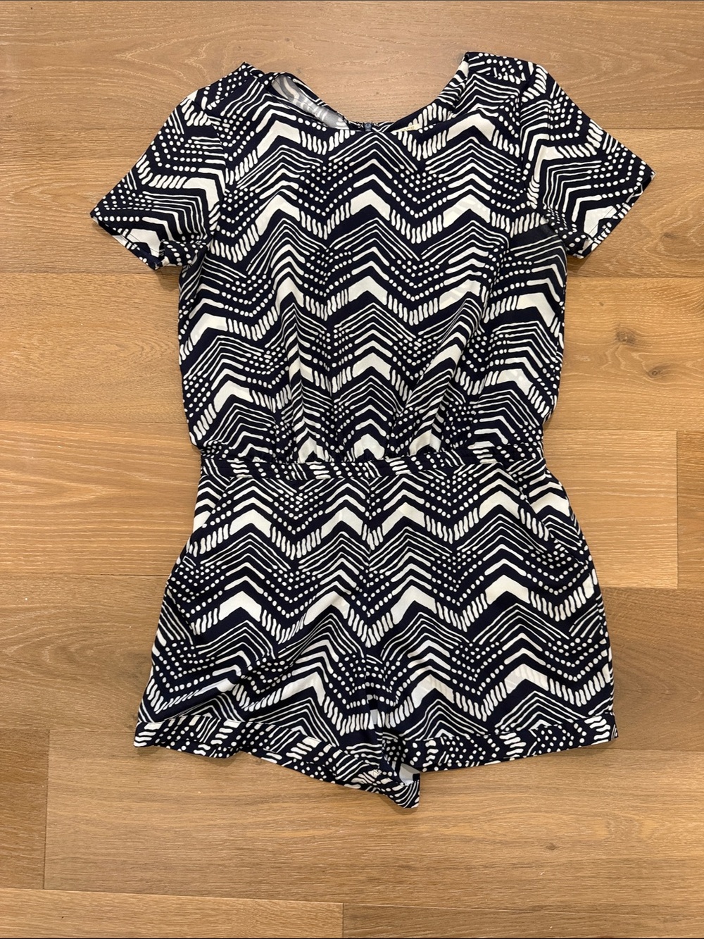 J. Crew Navy and White Chevron Short Sleeve Romper